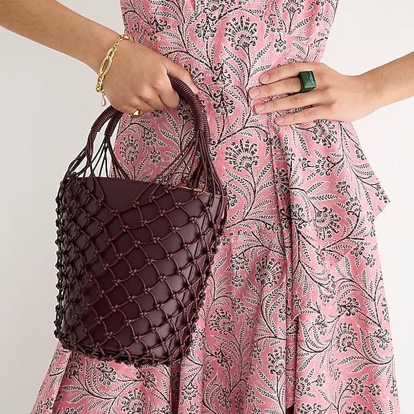 J CREW LEATHER SADONA WEAVE BASKET TOTE HANDBAG PORT WINE NWT - Picture 2 of 3